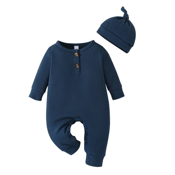 Huowey Newborn Girls Boys Winter Long Sleeve Jumpsuit Solid Color Print With Hat Outwear Fall Clothes Classic Dailywear, 9-12 Months