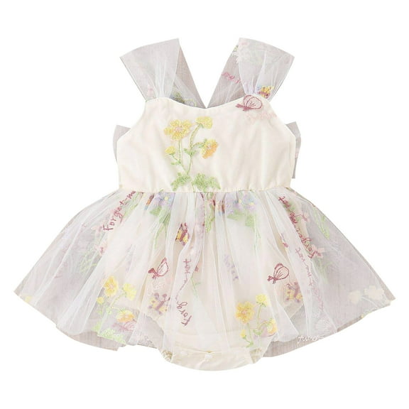 Huowey Girls Sleeveless Floral Embroider Tulle Backless Romper Bodysuits Boho Dailywear, 9-12 Months