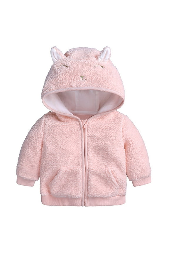 Girls Winter Coat Rabbit Ears Hooded Jacket Zipper Thicken Windproof Warm Outwear Boho Dailywear, 9-12 Months
