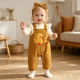 thumbnail image 1 of Huowey Girls Overalls Outfits Long Sleeve Ruffles Bodysuit,Suspender Pants,Headband 3 PC Set Cartoon Birthday Party Photo Fall Winter Clothes Cozy Outfit,Yellow,6-12 Months, 1 of 8