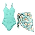 thumbnail image 1 of Huowey Toddler Girls One-Piece Swimsuit Adjustable Strap Front Cross Ruched Floral Print Cut Out Bodysuit With Cover Up Skirts Youth Swimwear Tropical Swimming Suits,Mint Green,15-16 Years, 1 of 7