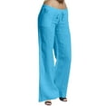 thumbnail image 1 of Huowey Pants for Women Casual Elastic Leg Drawstring Cotton Waist Pants Solid Color Long Wide Pants, 1 of 9