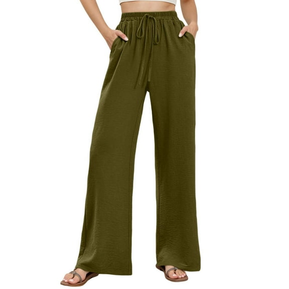 Huowey Pants for Women High Waist Wide Leg Summer Palazzo Pants Casual Comfortable and Light Elegant Trousers with Pockets and Drawstring