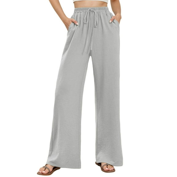 Huowey Pants for Women High Waist Wide Leg Summer Palazzo Pants Casual Comfortable and Light Elegant Trousers with Pockets and Drawstring