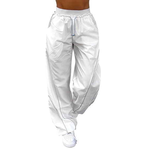 Huowey Pants for Women Loose Cargo Pants Retro Multi Pocket Low Waist Drawstring Pig Nose Buckle Slim Straight Woven Casual Pants