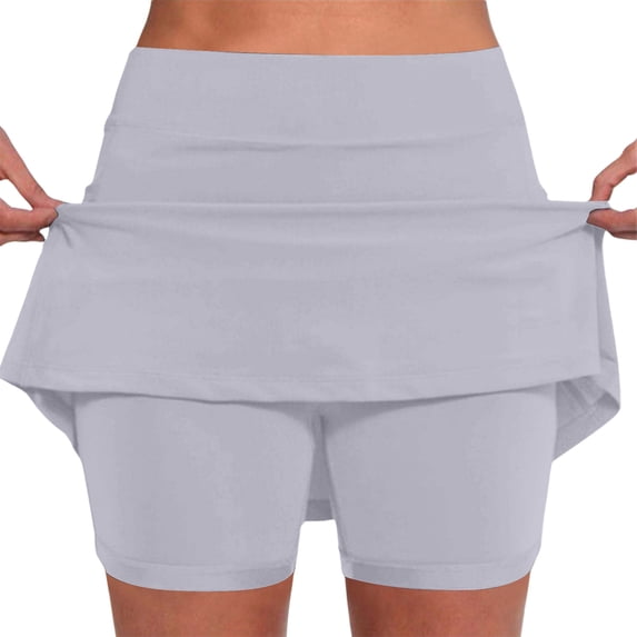 Huowey Pants for Women Mid Waist Skort with Pockets | Active Casual Two Piece Shorts Skirt
