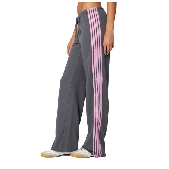 Huowey Pants for Women Side Striped Track Pants Drawstring Waist Wide Leg Cargo Sweatpants Casual Loose Jogger Pants