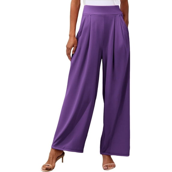 Huowey Pants for Women Solid Color Stretchy Silk Soft Comfortable Straight Leg Wide Leg Long Palazzo Fashion Casual Pants