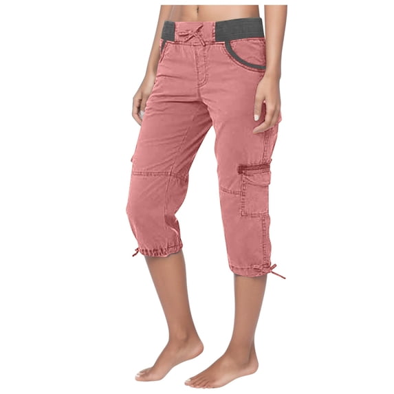 Huowey Pants for Women Summer Pocket Trousers Outdoor Casual Sports Cropped Pants Overalls Thin Loose Cargo Shorts