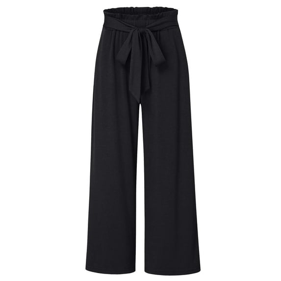 Huowey Pants for Women Wide Leg Pants for High Waisted Tied Belt Palazzo Pants Baggy Flowy Summer Casual Beach Pants with Pockets