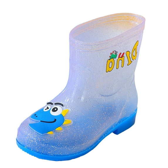 Huowey Rain Boot For Girls Waterproof Easy On Lightweight Anti- Light Up Kids Rain Shoes Cute Funny Cartoon Printd Kids Short Rainboots Rainy Day Booties,Sky Blue,4.5-5T