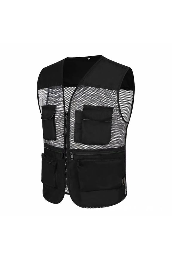 Running Vest For Men Fashion Color Block Sleeveless Full Zip Up V-Neck Mesh Waistcoat With Pockets Lightweight Outdoor Adventures Hiking Fishing Rucking Vests Casual Tank Tops,Black,XL