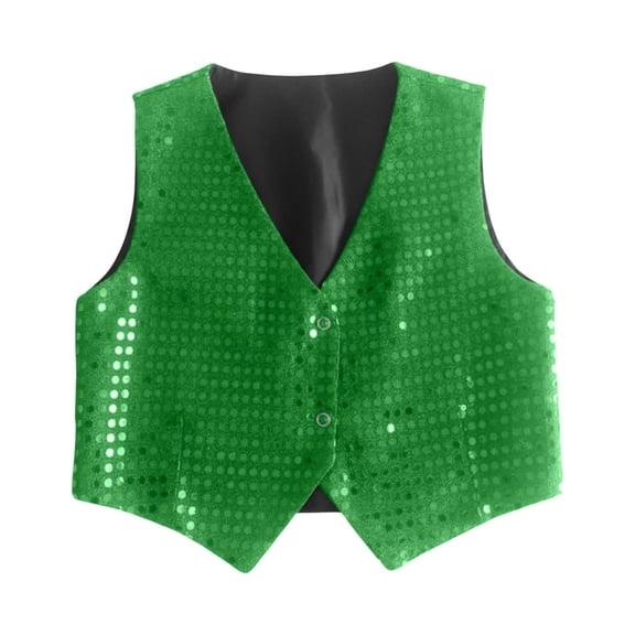 Huowey Shirt For Girls Stage Performance Jazz Dance Sequins Vest Sleeveless V-Neck Button Down Fashion Waistcoat Sparkling Shiny Streetwear Graphic Cotton Tee Top,Green,15-16 Years