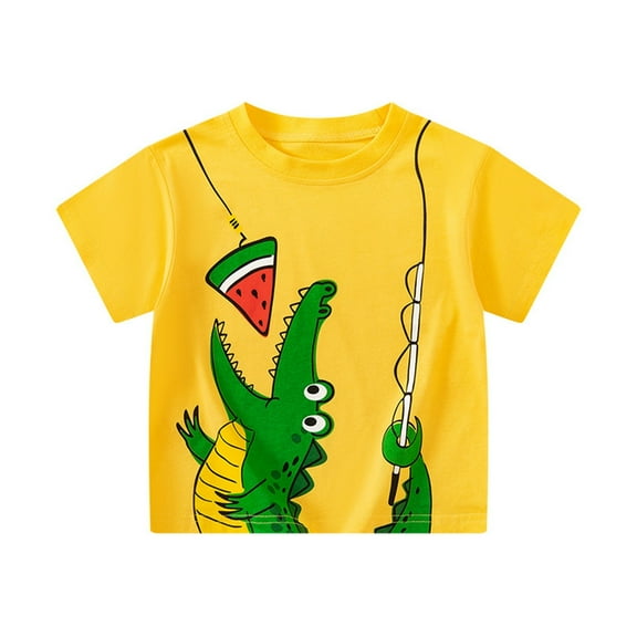 Huowey Shirts Boys Fashion Cartoon Dinosaur Print Round Neck Short Sleeve T-Shirts Soft Breathable Tee Fashion Outwear Clothing,Yellow,12-18 Months