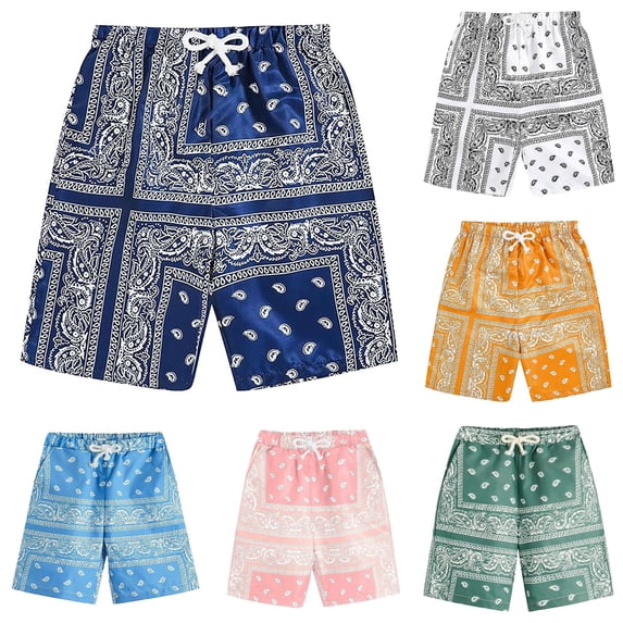 Huowey Shorts Men Boho Elastic Drawstring Waist Floral Print Summer Bandana Print Swim Shorts Quick Dry Lightweight Casual Board Shorts Beach Pool And Summer Beachwear,XXS