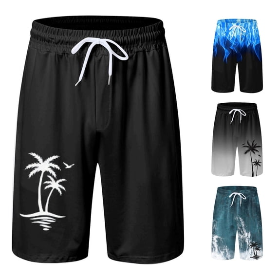 Huowey Shorts For Men Stylish Tree Print Swim Trunks Quick Dry Elastic Drawstring Waist Lightweight Board Shorts Casual Summer Swimwear For Beach Pool Vacation Beachwear,L