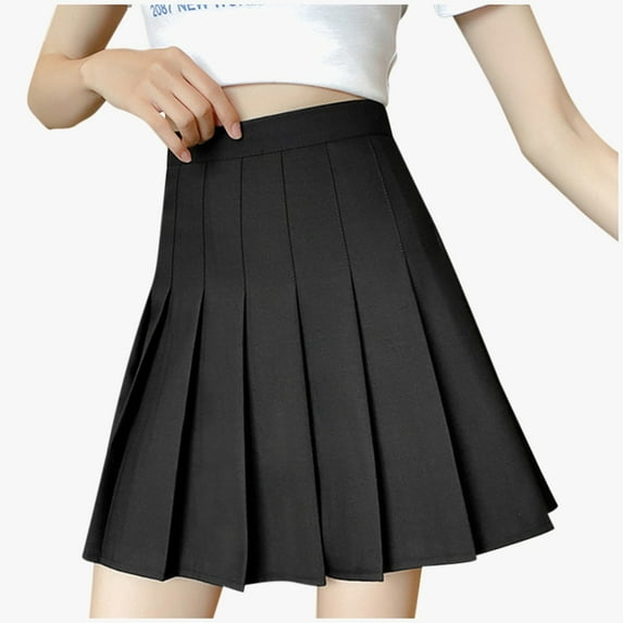 Huowey Skirts For Women Solid Color Pleated Fashion High Waisted A-Line Stylish Casual Uniform Mini Skirt Short Tennis Skater Skirts,Black,XXXL