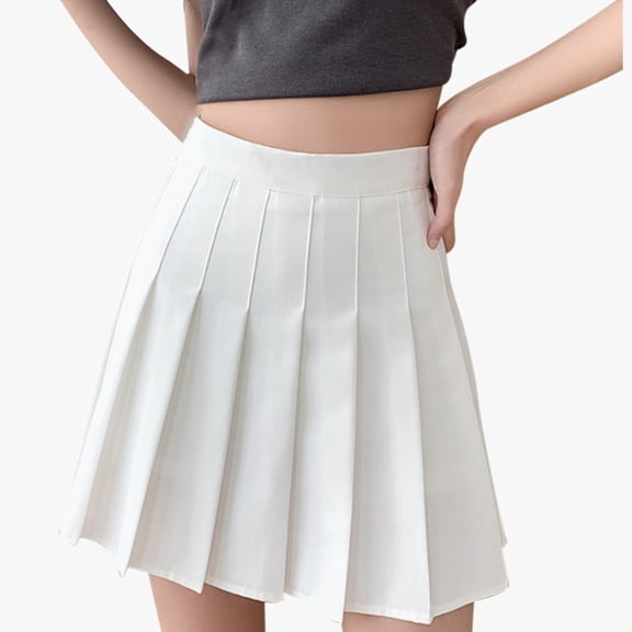 Huowey Skirts For Women Solid Color Pleated Fashion High Waisted A-Line Stylish Casual Uniform Mini Skirt Short Tennis Skater Skirts,White,XXXL