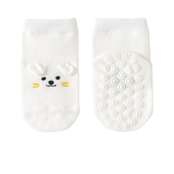 Huowey Socks For Girls Soft Breathable Cartoon Print Striped Slipper Socks Grips Anti Skid Comfortable First Walking Ankle Socks Comfy Anti- Crew Socks,White,3-5 Years