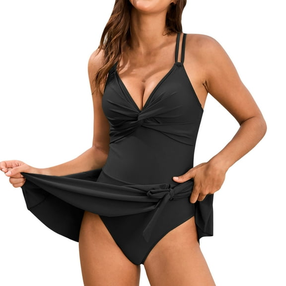 Huowey Solid Color Women Wrap Skirt Swimsuit Boho Bathing Suit Honeymoon Cruise Trendy Wear