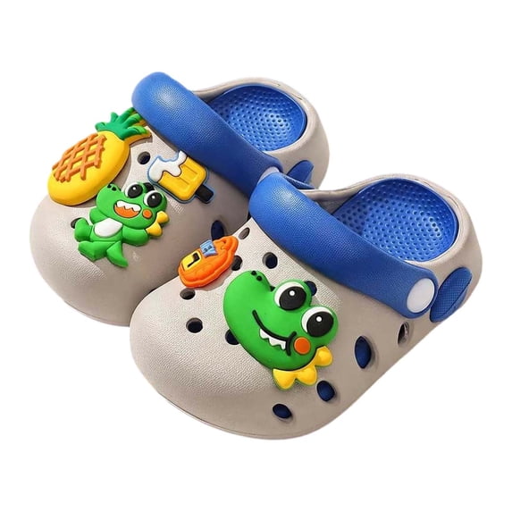 Huowey Summer Baby Kids Garden Clogs Cartoon Dinosaur Cute Funny Pattern Anti-Slip Soft Sole Slippers For Boys Comfortable Indoor Outdoor Beach Pool Quick Dry Water Shoes Footwear,Grey,9-9.5 Years