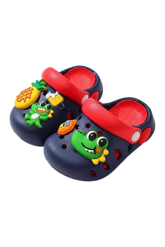 Summer Baby Kids Garden Clogs Cartoon Dinosaur Cute Funny Pattern Anti-Slip Soft Sole Slippers For Boys Comfortable Outdoor Beach Pool Quick Dry Water Shoes Footwear,Dark Blue,18-24 Months