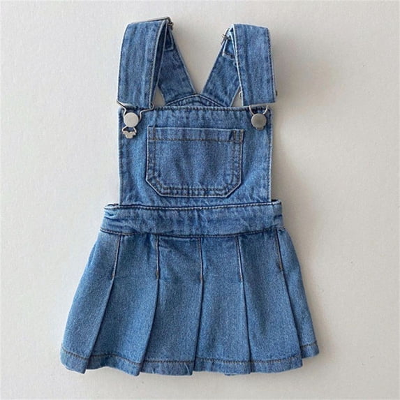 Huowey Summer Girls Baby Denim Dresses Solid Color Vintage Pleated Adjustable Strap Front Pocket Square Collar Overall Dress Fashionable Cozy Backless Suspender Dress,Light Blue,4-5 Years