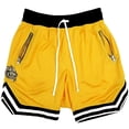 thumbnail image 1 of Huowey Summer Shorts For Men Casual Drawstring Waist Jacquard Texture Wide Leg Breathable Comfortable Lightweight Fashion Stylish Logo Baggy Running Gym Plus Size Shorts,Yellow,S, 1 of 4