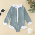 thumbnail image 1 of Huowey Summer Toddler Girls Long Sleeve Swimsuit Zip Up Solid Color Ruffles Trim Ribbed One-Piece Swimwear Rash Guard Uv Protection Upf 50+ Beach Onesie Bikini Bathing Suit,Grey,4-5 Years, 1 of 5
