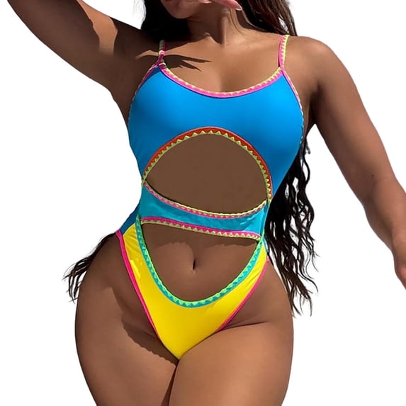 Huowey Swimsuit For Women Neon Color Block Bathing Suits Full Coverage Swimwear Resort Swim Wear Honeymoon Cruise Trendy Wear