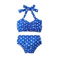 thumbnail image 1 of Huowey Swimsuit Girls Ruffled Halter Neck Bow Stylish Polka Dot Bikini Set Beach Wear 2 Piece Pool Beach Travel Swimwaer Holiday,Blue,2-3 Years, 1 of 8