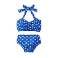 thumbnail image 1 of Huowey Swimsuit Ruffled Halter Neck Bow Stylish Polka Dot Bikini Set Beach Wear 2 Piece Sun Protection Bathing Suit,Blue,0-6 Months, 1 of 8