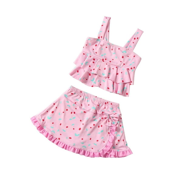 Huowey Swimsuit Tow Piece Rainbow Floral Print Bikini Spaghetti Strap Tank Top Ruffled Skirts Tankini Set Elegent Fashionable Beach Swimwear,PK3,7-8 Years