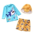 thumbnail image 1 of Huowey Boys 3 Piece Swimsuits Rash Guard Raglan Sleeve Striped Cute Cartoon Pattern Long Sleeve Shirts Tops And Elastic Waist Shorts Trunks Swimwear Outfits Bathing Suit,Sky Blue,8-9 Years, 1 of 3