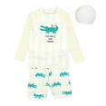 thumbnail image 1 of Huowey Boys 3 Piece Swimsuits Rash Guard Raglan Sleeve Striped Cute Cartoon Pattern Long Sleeve Shirts Tops And Elastic Waist Shorts Trunks Swimwear Outfits Bathing Suit,Yellow,9-10 Years, 1 of 4