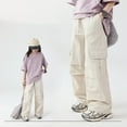thumbnail image 1 of Huowey Teen Girls Cargo Pants Casaul Solid Color Fashion Multi Pockets Straight Leg Trousers Relaxed Fit Cozy Joggers Streetwear,Beige,11-12 Years, 1 of 4