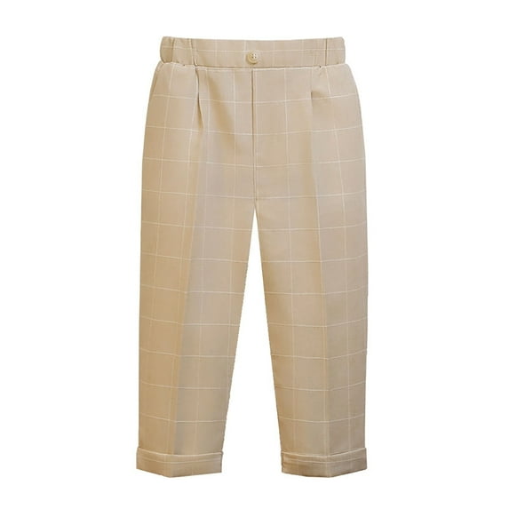 Huowey Pants Solid Color Suit Pants Wide Leg Lattice School Uniform Trousers Big Boys Casual Flat Front Dress Pants With Pocket Outwear,Khaki,5-6 Years