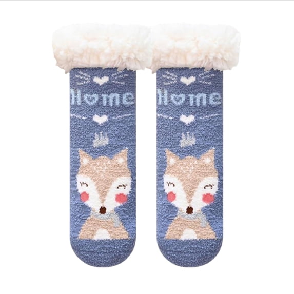 Huowey Teens Socks Cute Christmas Tree Deer Animal Cartoon Print Fuzzy Wool Thick Winter Warm Slipper Socks Anti- Soft Comfy Breathable Boot Crew Socks,Blue,4-7 Years
