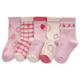 thumbnail image 1 of Huowey Socks Ruffle Breathable Soft Ankle Socks Cute Cartoon Print Strawberry Flower Plaid Pattern Striped 5 Pairs Cute Socks,Pink,2-5 Years, 1 of 9