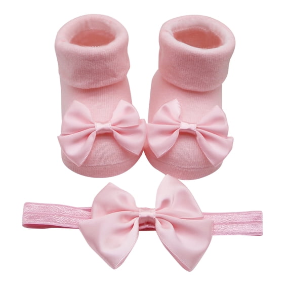 Huowey Socks Soft Bottom Socks Shoes Cute Bow Solid Color Floor Crew Ankle Socks With Hairband Comfy Sift Anti Warm Footwear,Pink,0 -6 Months