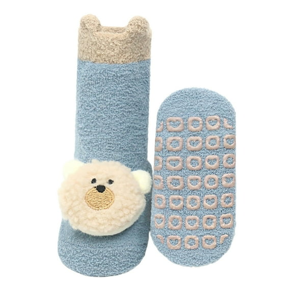 Huowey Teens Socks Winter Thick Warm Cartoon Animal Print Fuzzy Socks Non Slip Glue Solid Color Breathable Comfortable Soft Ankle Socks,Blue,M