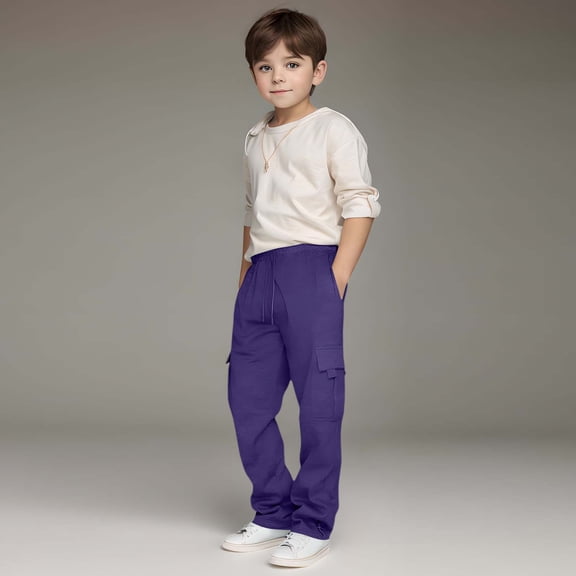Huowey Teens Sweatpants Elastic Waist Drawstring Solid Color Casual Sports Trousers Straight Leg Relaxed Fit Joggers For Big Boys Track Pants Outwear,Purple,13-14 Years