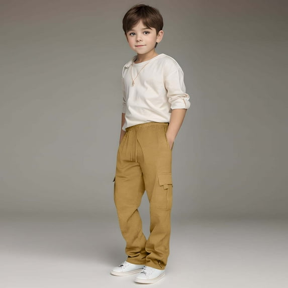 Huowey Teens Sweatpants Elastic Waist Drawstring Solid Color Casual Sports Trousers Straight Leg Relaxed Fit Joggers For Big Boys Track Pants Outwear,Yellow,13-14 Years