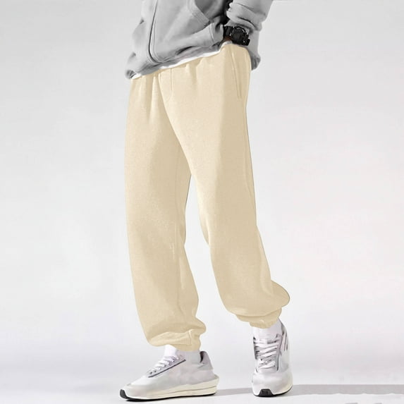 Huowey Teens Sweatpants Elastic Waist Drawstring Solid Color Casual Sports Trousers Wool Lined Straight Leg Thick Relaxed Fit Joggers For Big Boys Track Pants Outwear,Light Yellow,9-10 Years