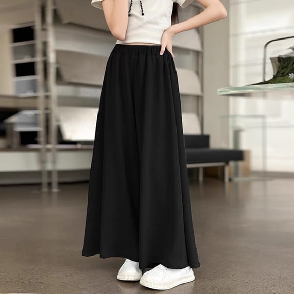 Huowey Youth Wide Leg Palazzo Pants Big Girls Pleated High Waisted Trousers Casual Fashion Soft Cozy Daily Wear,Black,12-13 Years