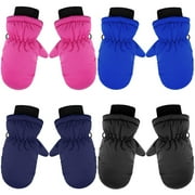 Huowey Toddler 4 Pairs Toddler Kids Baby Boys Girls Ski Gloves Waterproof Warm Snow Mittens Cute Dailywear, One Size