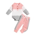 thumbnail image 1 of Huowey Toddler Baby Boys Girls Outfits Long Sleeve Patchwork Ribbed Thicken Warm Romper Bodysuit and Pants Outfits, 1 of 7