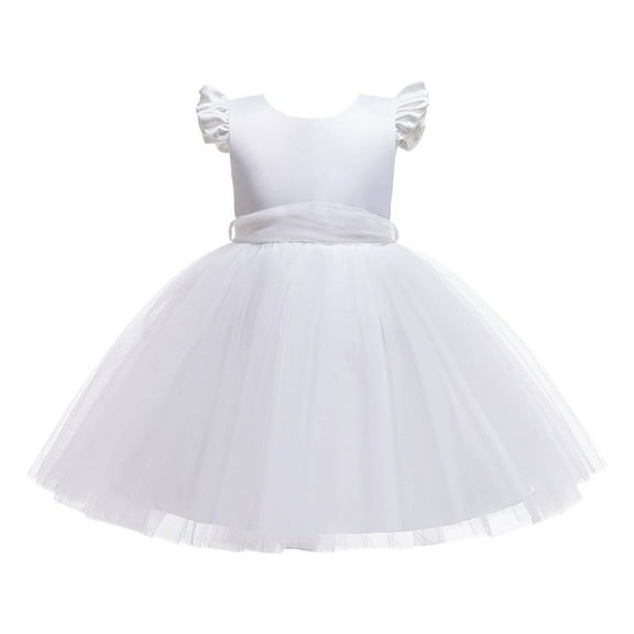 Huowey Toddler Baby Children Little Girls Dresses V Neck Sequin Mesh Ruffles Party Gown Wedding Princess Dress