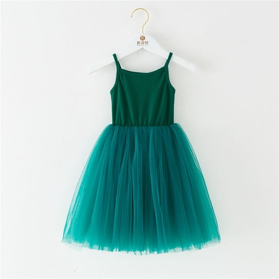 Huowey Toddler Baby Girls Tutu Dress Solid Color Sleeveless Spaghetti Strap Suspenders Dress Patchwork Tiered Princess Party Dance Birthday Clothes Breathable Summer Dresses,Green,6-12 Months