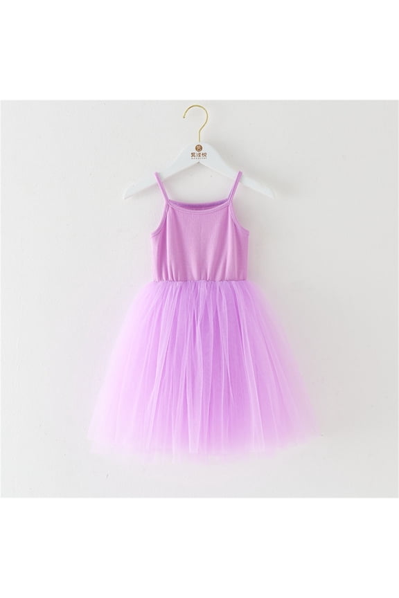 Toddler Baby Girls Tutu Dress Solid Color Sleeveless Spaghetti Strap Suspenders Dress Patchwork Tiered Princess Party Dance Birthday Clothes Breathable Summer Dresses,Purple,6-7 Years